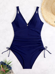 Women's One Piece Swimsuit Sexy V Neck Tummy Control Bathing Suits Back Cutout O Ring Swimwear