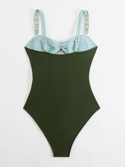 Women's Cutout One Piece Swimsuit Color Block Ruched Bathing Suit Bandeau Swimwear