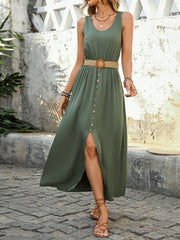 Women's 2025 Summer Casual Loose V Neck Sleeveless Maxi Dress