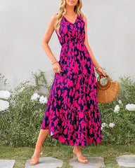 Women Summer Casual V Neck Floral Sleeveless Printed Dress