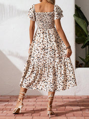 Women Summer Square Neck Short Sleeve Floral Maxi Dress