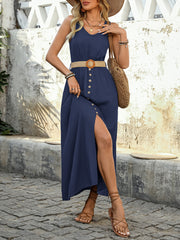 Women's 2025 Summer Casual Loose V Neck Sleeveless Maxi Dress