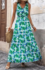 Women Summer Casual V Neck Floral Sleeveless Printed Dress