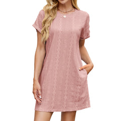 Women's 2025 Summer Dresses Casual Crewneck Short Sleeve Dress with Pockets