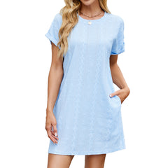 Women's 2025 Summer Dresses Casual Crewneck Short Sleeve Dress with Pockets