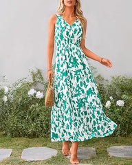 Women Summer Casual V Neck Floral Sleeveless Printed Dress