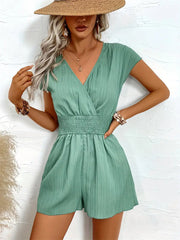 Women's Summer Casual V Neck Short Sleeve Rompers Loose Shorts Jumpsuits