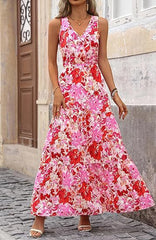 Women Summer Casual V Neck Floral Sleeveless Printed Dress