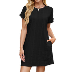 Women's 2025 Summer Dresses Casual Crewneck Short Sleeve Dress with Pockets