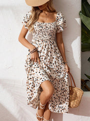 Women Summer Square Neck Short Sleeve Floral Maxi Dress