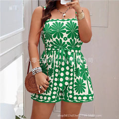 Women's Summer Casual Smocked Rompers Square Neck Sleeveless Loose Shorts Jumpsuits