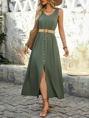 Women's 2025 Summer Casual Loose V Neck Sleeveless Maxi Dress