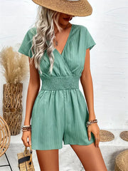 Women's Summer Casual V Neck Short Sleeve Rompers Loose Shorts Jumpsuits