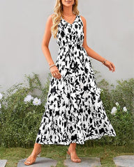 Women Summer Casual V Neck Floral Sleeveless Printed Dress