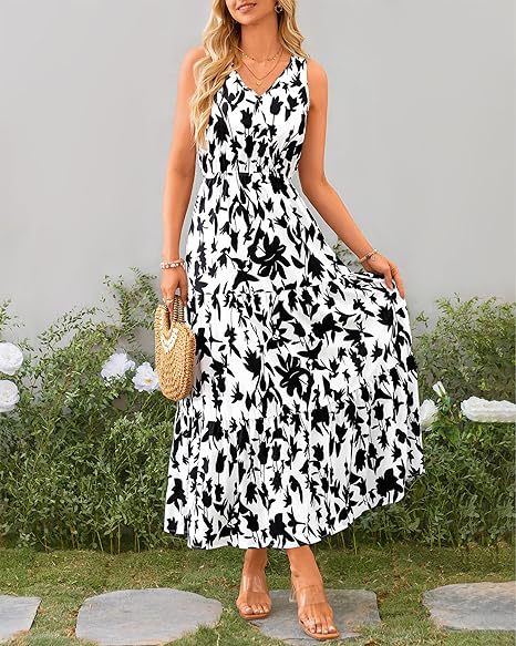 Women Summer Casual V Neck Floral Sleeveless Printed Dress