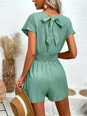 Women's Summer Casual V Neck Short Sleeve Rompers Loose Shorts Jumpsuits