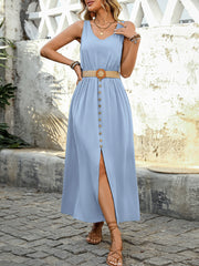 Women's 2025 Summer Casual Loose V Neck Sleeveless Maxi Dress