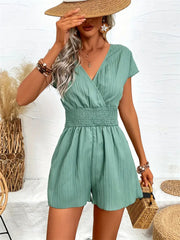 Women's Summer Casual V Neck Short Sleeve Rompers Loose Shorts Jumpsuits