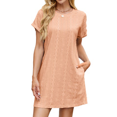 Women's 2025 Summer Dresses Casual Crewneck Short Sleeve Dress with Pockets