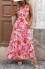 Women Summer Casual V Neck Floral Sleeveless Printed Dress