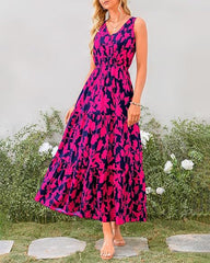 Women Summer Casual V Neck Floral Sleeveless Printed Dress