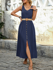 Women's 2025 Summer Casual Loose V Neck Sleeveless Maxi Dress