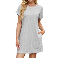 Women's 2025 Summer Dresses Casual Crewneck Short Sleeve Dress with Pockets