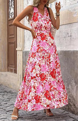 Women Summer Casual V Neck Floral Sleeveless Printed Dress