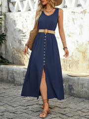 Women's 2025 Summer Casual Loose V Neck Sleeveless Maxi Dress