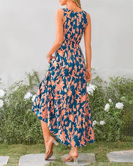 Women Summer Casual V Neck Floral Sleeveless Printed Dress