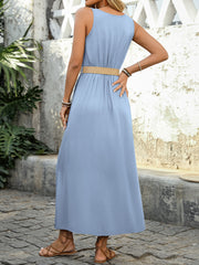 Women's 2025 Summer Casual Loose V Neck Sleeveless Maxi Dress