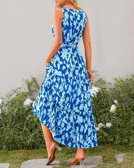 Women Summer Casual V Neck Floral Sleeveless Printed Dress