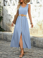 Women's 2025 Summer Casual Loose V Neck Sleeveless Maxi Dress