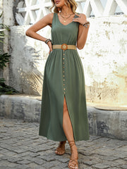 Women's 2025 Summer Casual Loose V Neck Sleeveless Maxi Dress